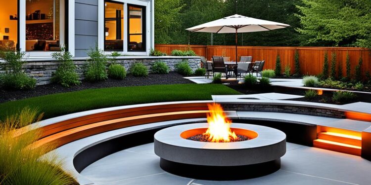 nowoczesne miejsce na ognisko w ogrodzie